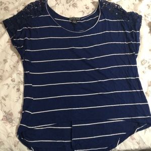 Striped lace shoulder top